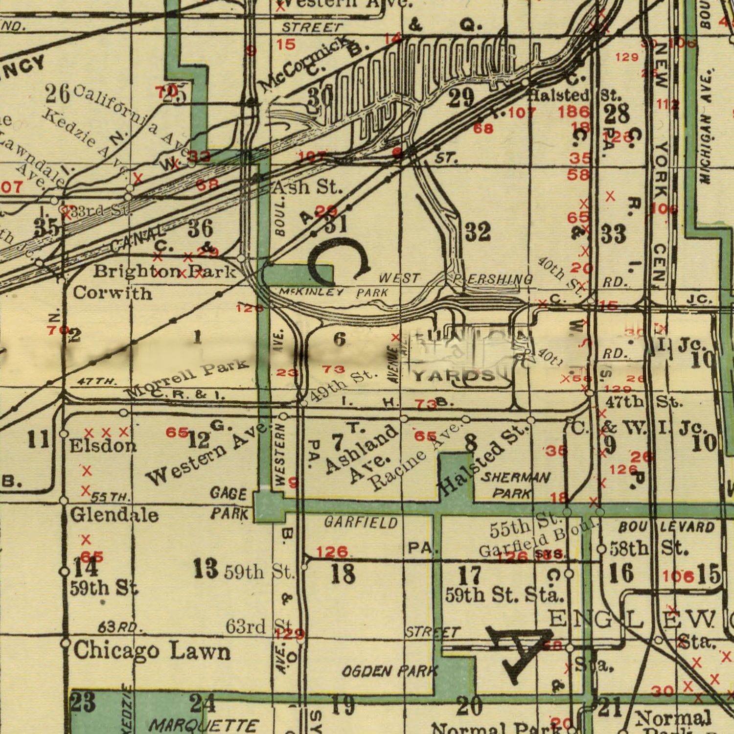 Vintage Map of Chicago, Illinois 1924